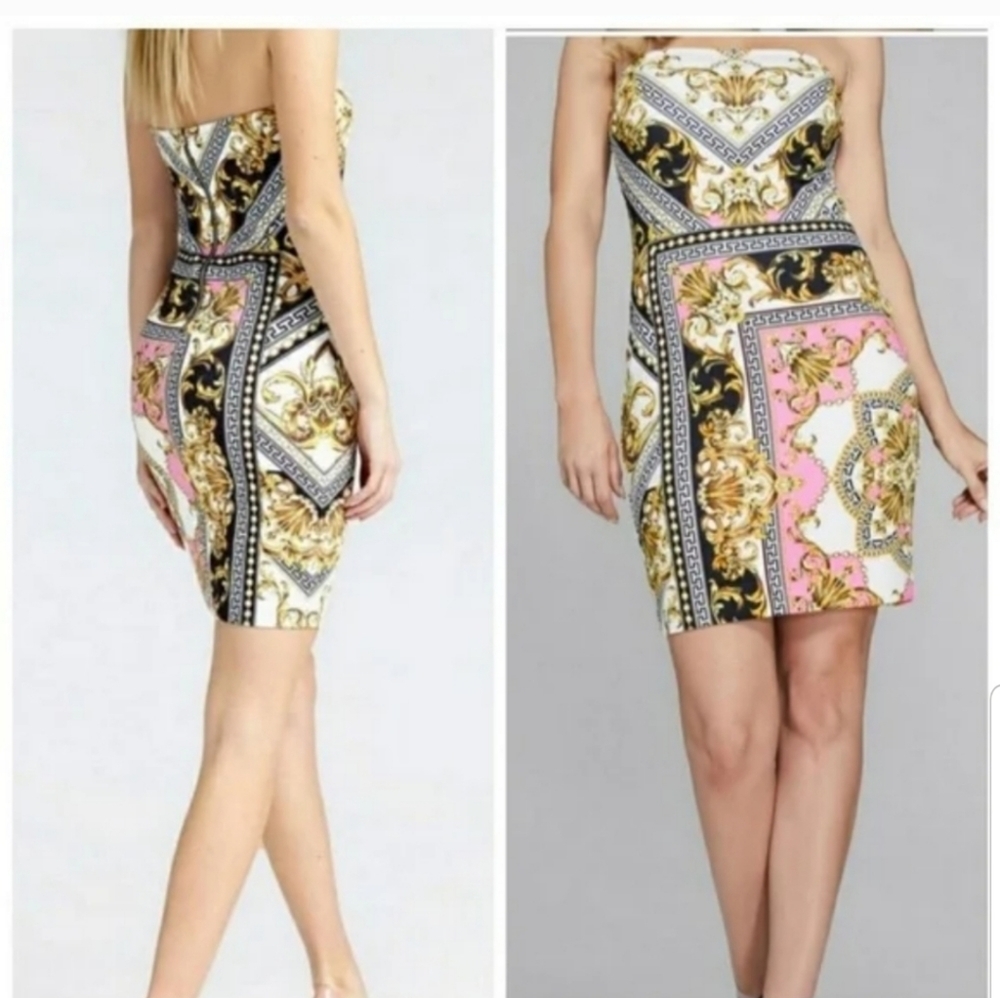 NWT Guess Marciano Barroque Rock  Straples Scuba Bodycon Dress Size XS